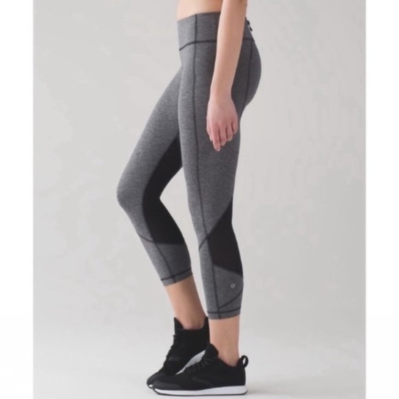 Lululemon Pace Rival heathered gray black Crop leggings Size 6 - Picture 13 of 15